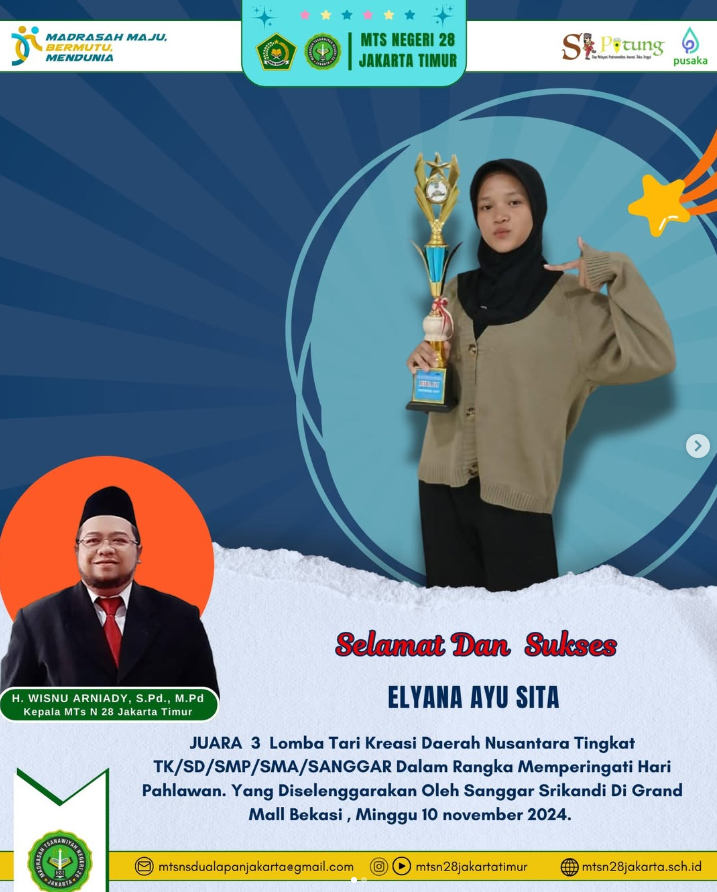 Juara 3 Lomba Tari Kreasi Daerah Nusantara Tingkat TK/SD/SMP/SMA/SANGGAR Dalam Memperingati Hari Pahlawan.